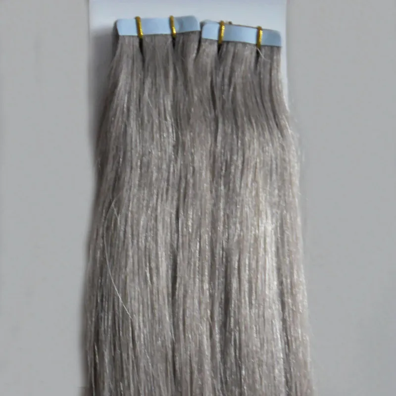 Silver Gray hair extensions tape in human hair extensions 12" 14" 16" 18" 20" 22" 24" 26" 100g 7a grey tape hair extensions