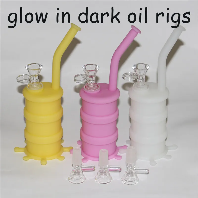 Nuovo arrivo Mini silicone dab rig Glow In Dark Silicone Water Pipe bong in vetro tubo dell'acqua in silicone barrel rig