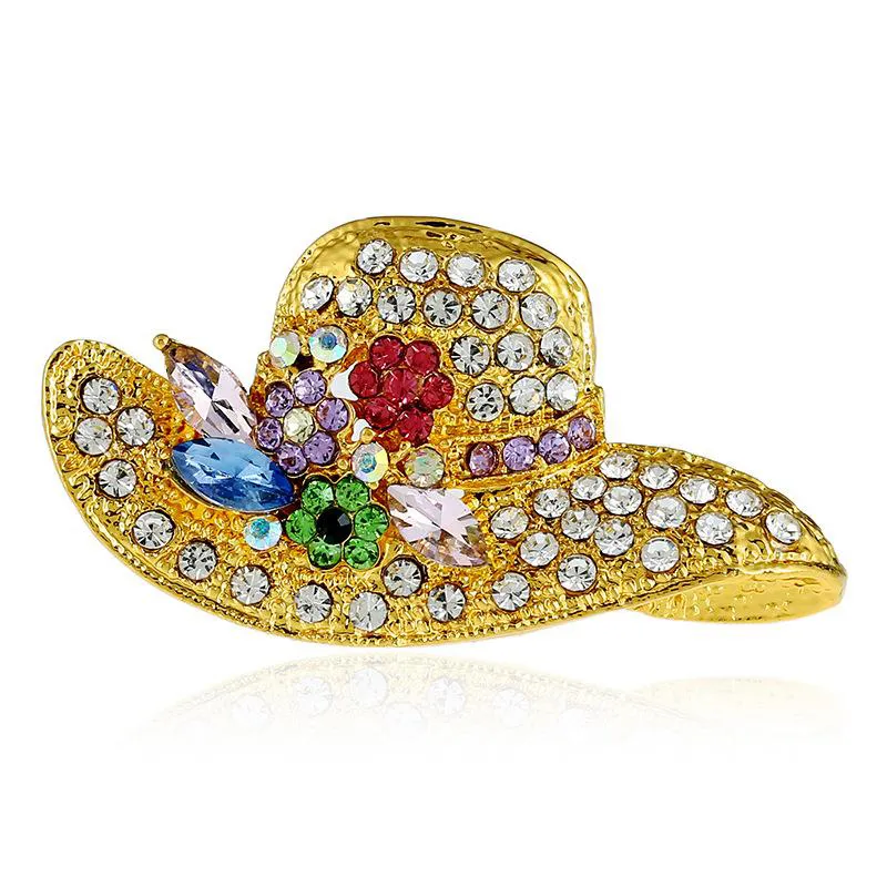 3Colors Fashion Hats Rhinestone Pin Brooch Designer Brooches Badge Metal Enamel Pin Broche Women Luxury Jewelry Party Decoration