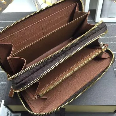 Lady clutch bags classic standard wallet men women long card holders purse money bag double zipper pouch coin pocket note compartment