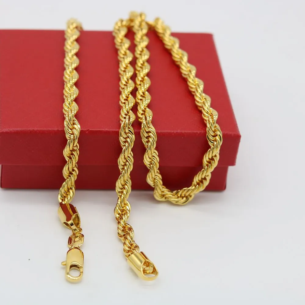 Ensemble de bijoux solides Corde Chaîne 24K Or Rempli Collier Bracelet Chaîne Hommes Femmes 6mm Large ed Choker334Z