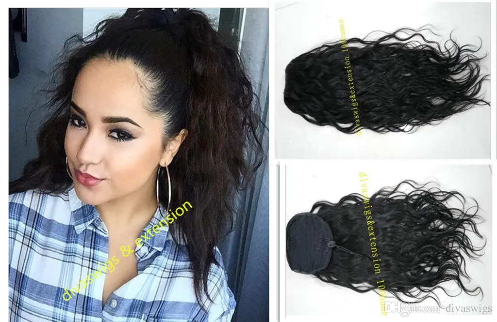 Yeni ıslak ve Dalgalı Insan Saçı Pony kuyruk Saç Uzatma klip kadınlar Bakire Brezilyalı Insan Saçı Ponytails Dalgalı postiş 120g 1b