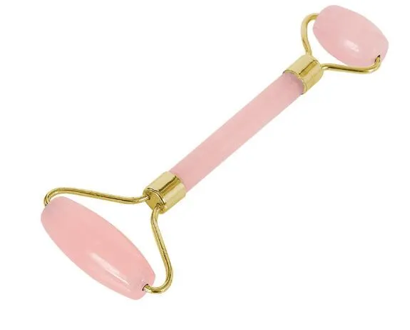 Outil amincissant de masseur de rouleau de visage de cou de rouleau de beauté de double tête de cristal de quartz rose