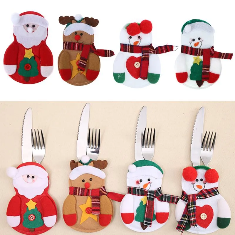 Christmas Cutlery Set Decorations For Party Table Cutlery Bags Snowman Santa Claus Tableware Holder Pocket Home Decor