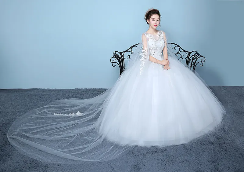 Bas Prix Dentelle Sexy Bateau Cou Et Très Belle avec long Châle Robe De Bal Robes De Mariée Robes De Noiva Robe De Mariage