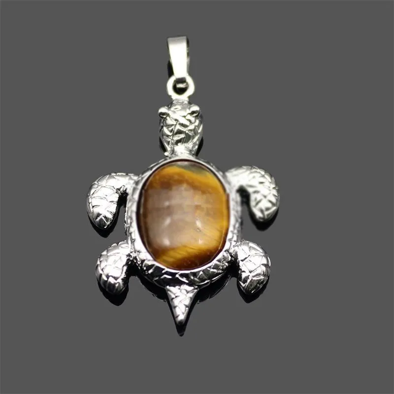 New Natural Stone Pendant Gemstone Sea Turtle Charms Tortoise Ciondolo Collana fai da te gioielli da donna