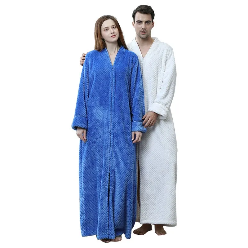 Extra Long Winter Warm Kimono Bath Robe Autumn Women Men Flannel Coral Fleece Bathrobe Comfortable Dressing Gown