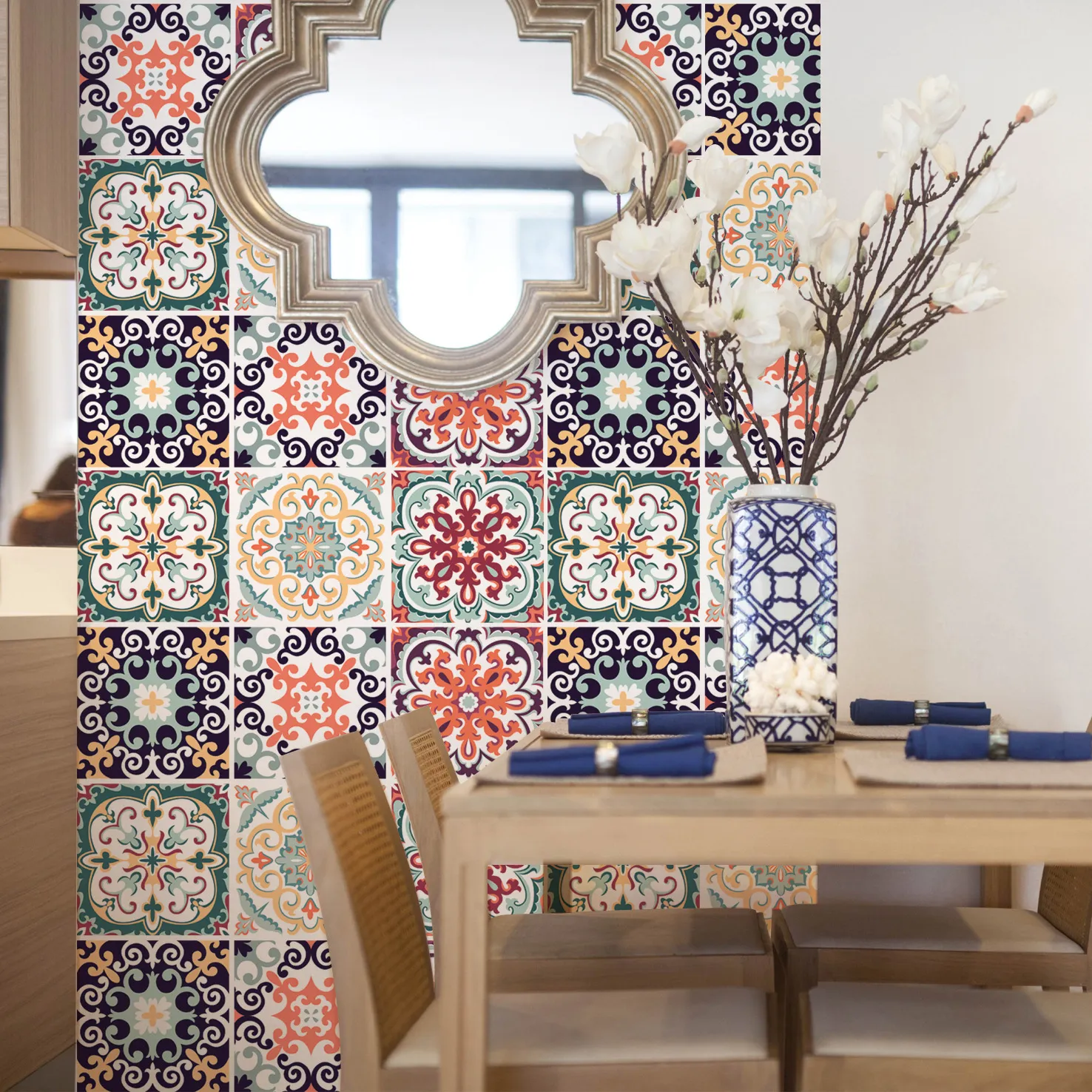 Elegant blommig kakel klistermärke pvc kök badrum vägg dekor rum dekoration 6 paneler per set hus dekal