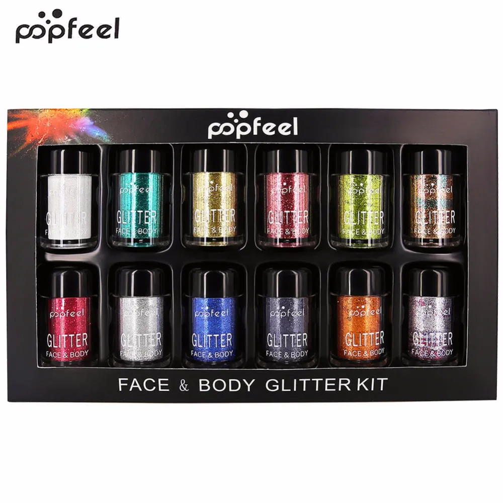 popfeel 12 cores Glitter Pó Poeira Set Maquiagem Eyeshadow Dicas Nail Art DIY decor