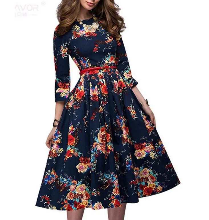 Women Casual Knee Length Dress 2018 New Arrival Long Sleeve Printing Summer Dress For Offical Lady Women Loose Vestidos From Yecaomei 47.24 In Bulk DHgate.Com