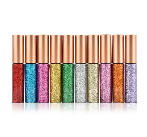 10pcs / set Eyeliner Glitter Make Up Liner Étanche Shimmer Pigment Argent Or Métallique Liquide Maquiagem Glitter Eyeliner