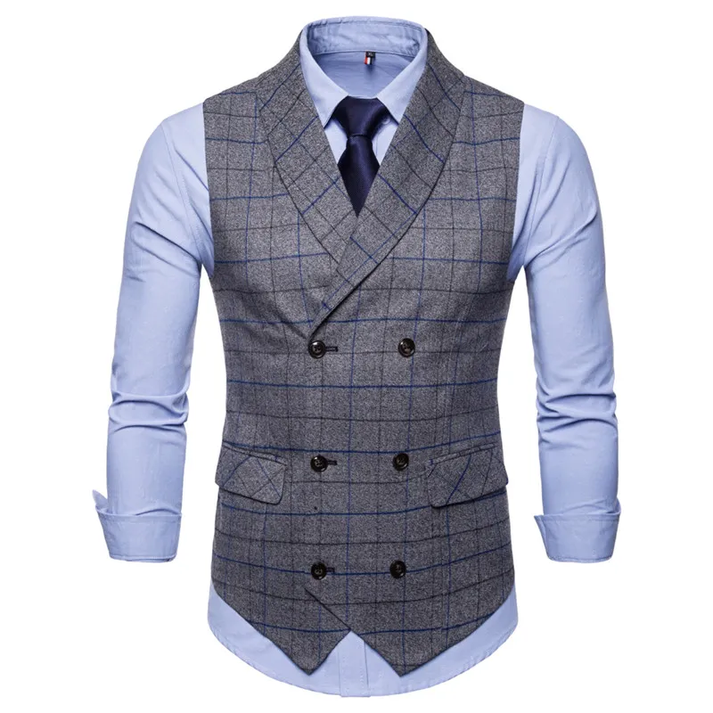 Men Suit Vest 2018 Double Breasted Waistcoat Slim Fit Gilet Men Business Wedding Colete Masculino Social Blazer Plus Size
