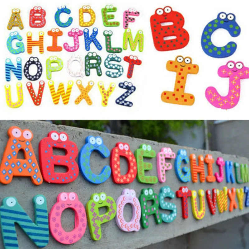 Enfants bébé en bois Alphabet lettre aimants pour réfrigérateur dessin animé en bois aimants pour réfrigérateur apprentissage éducatif étude dessin animé jouet cadeau unisexe