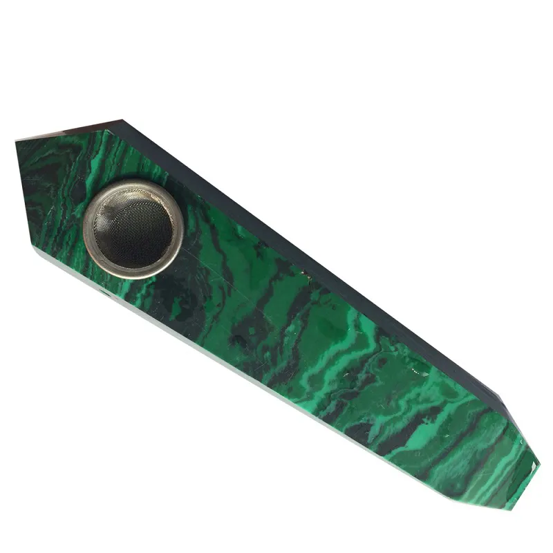 Malachite Quartz Fumer Pipe Vert Cristal Pierre Baguette Point Cigares Pipes Bong Avec Filtre En Métal Pour La Santé Fumer