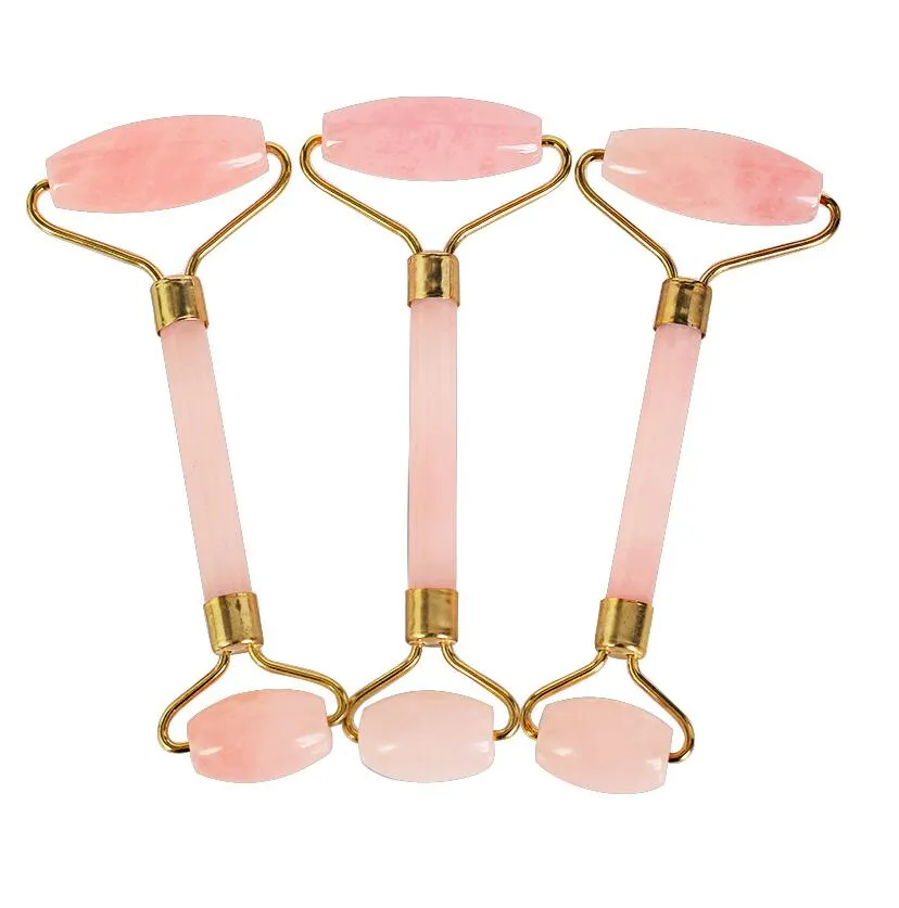 Pink Quartz Facial Relaxation Slimming Toolrose quartz Roller Massager For Face jade massage stone Double Head Massage Roller9231483