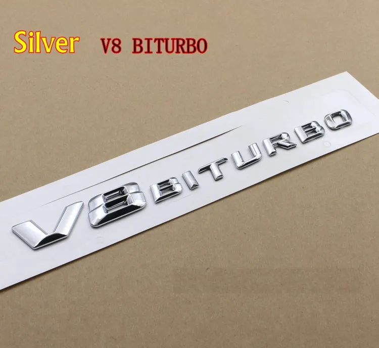 High Quality 3D ABS V12 V8 BITURBO Letter Logo Emblem Badge Rear Side Car Sticker for Mercedes Benz AMG BMW Mazda Chevrolet Skoda