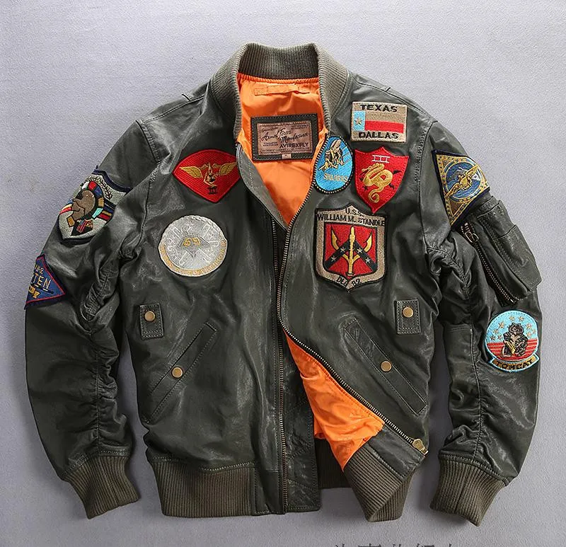 Premium Sheepskin Leather Flying Bomber Jacket - Classic Air