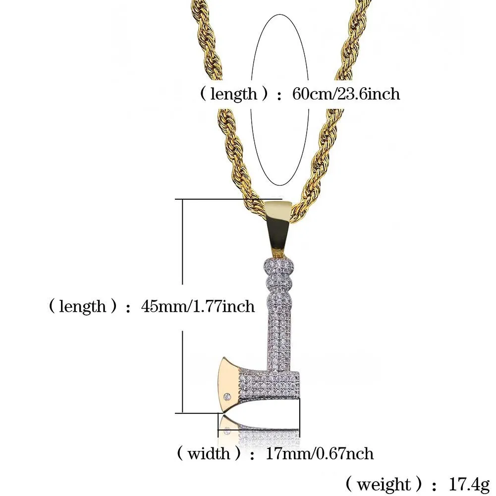 Hip Hop couleur d'or plaqué Chopper Pendentif Collier Micro Pave Zircon Glacé bijoux avec la chaîne de corde