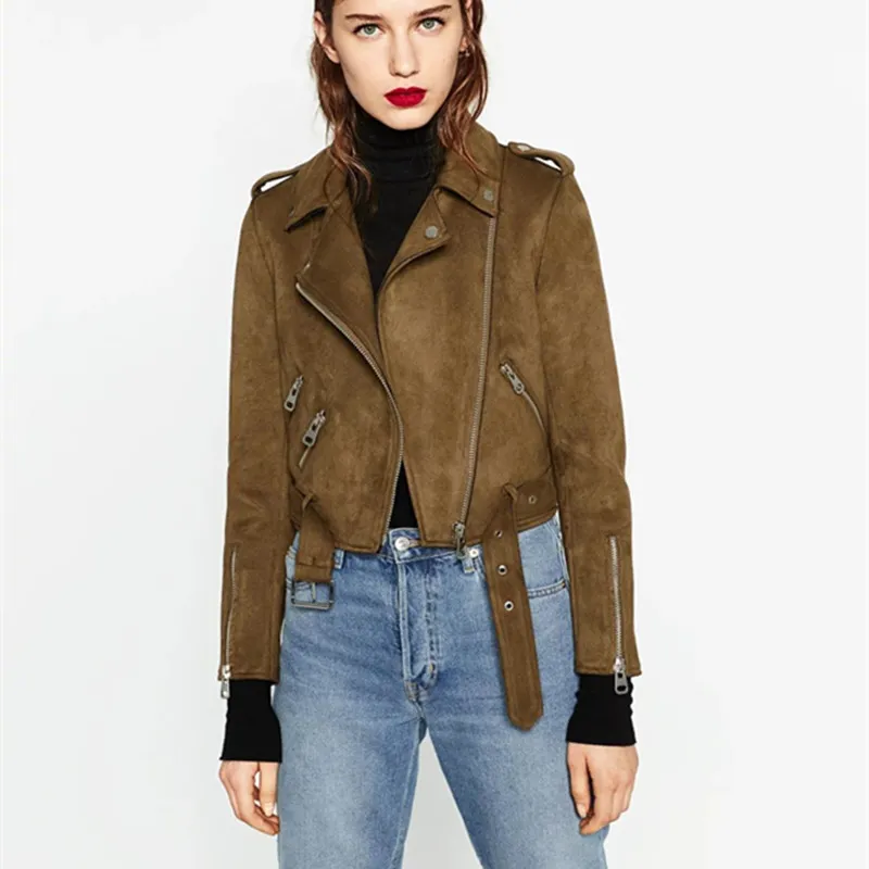 Faux Leather Suede Jackets Women Autumn Short Slim Basic Jackets Female Long Sleeve Coat 2018 Winter Cool Motorcycle Streetwear