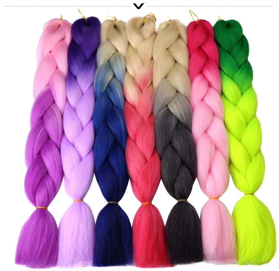 24039039 100gpc Ombre sintetiche Kanekalon Intrecciare i capelli Trecce all'uncinetto Acconciature Estensioni dei capelli Viola Rosa Nero2489800