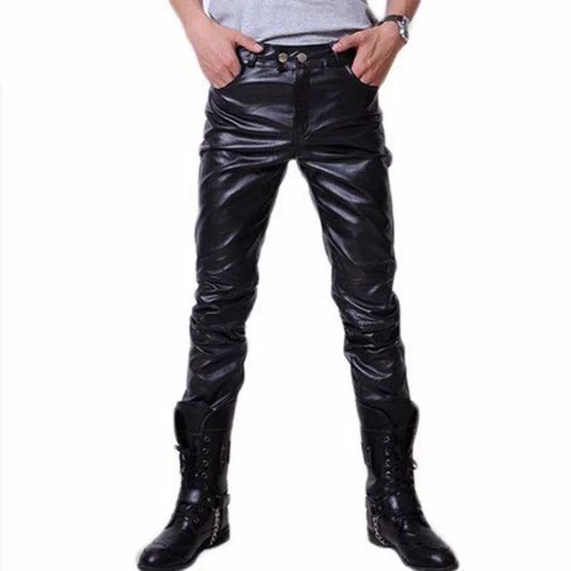 Hommes pantalons en cuir 2017 marque noir serré Faux cuir pantalon élastique hommes moto Hip Hop droite maigre grande taille 5XL