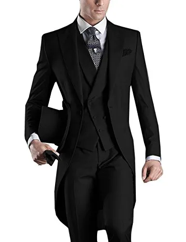 Abito da sposa per uomo Custom Made 2018 Morning Long Jacket Tailcoat 3 pezzi Uomo Slim Fit Suit Black Groom Tuxedo Suit Bridegroom