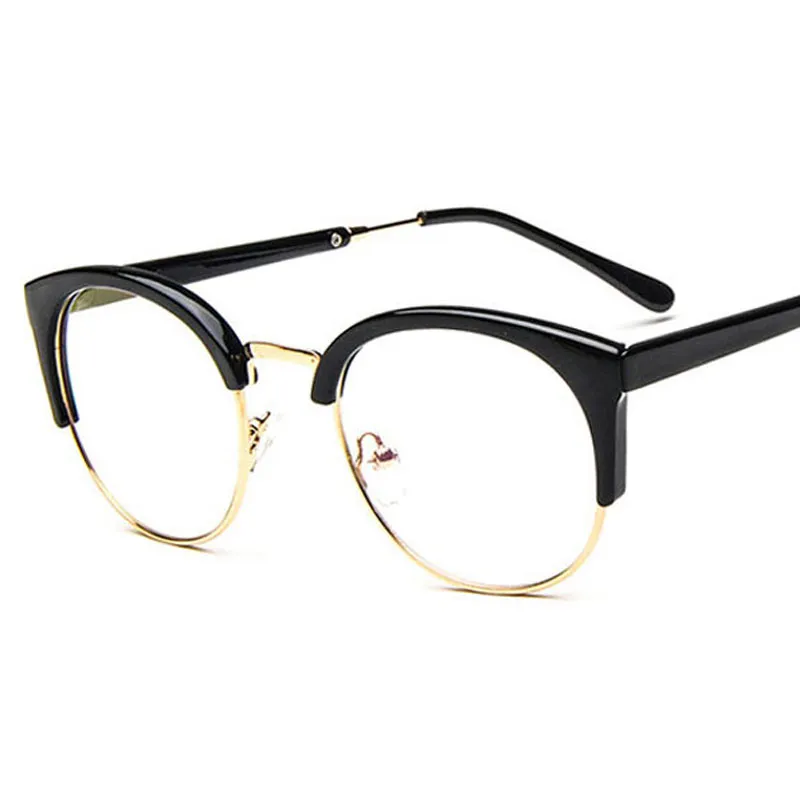 Moda kadın gözlük çerçevesi erkekler Vintage metal yuvarlak yarım çerçeve Marka tasarım gözlük Miyop gözlük gözlük Optik Şeffaf Lensler