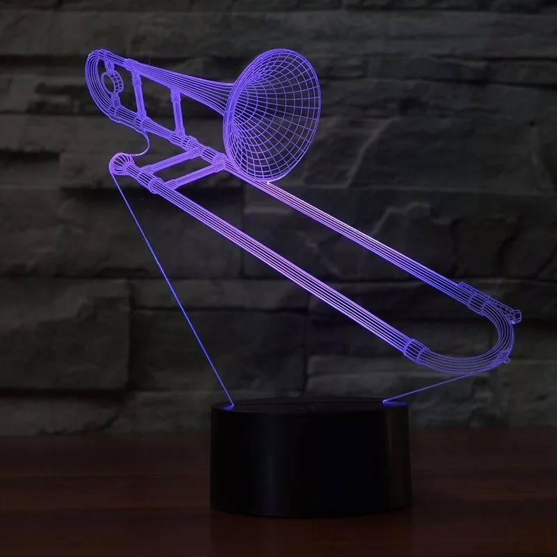 3D Trombone Forma NightLight Cor Mudar USB Abajur Visual LED sono Iluminação Luminaria Musical Instruments luminária