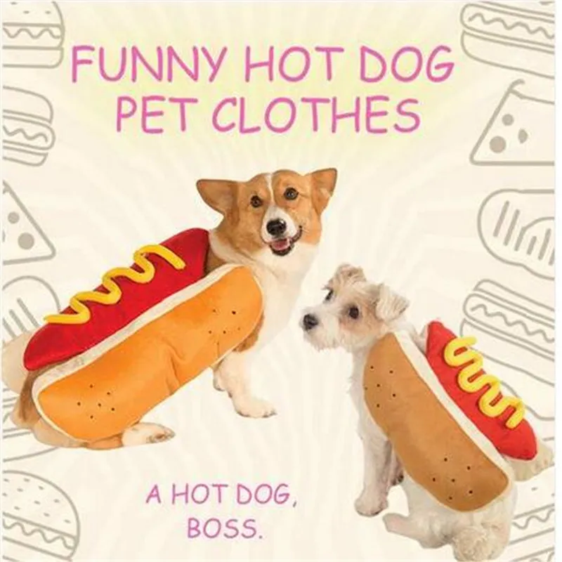 Gratis frakt Hot Dog Pet Dog Costume Mustard Cat Clothes Outfit för små medelstora hundkläder