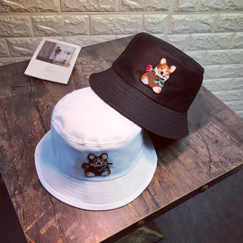 Causy Mens Bucket Hat Cartoon Bear Broderade Kvinna Fiske Kepsar Koreanska Mode Sommar Kvinnor Wide Brim Casual Sun Hats