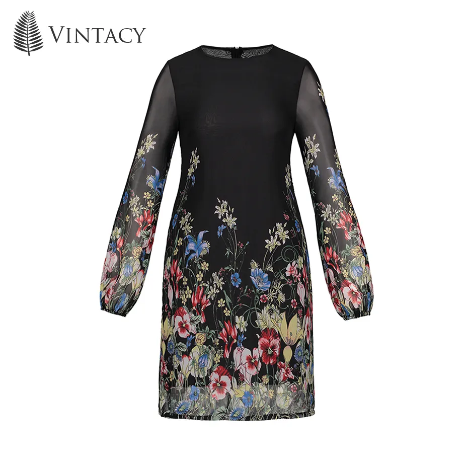 Vintacy Mini vestido de expansión para mujer Gasa por encima de la rodilla Estampado floral Vacaciones de verano 2018 Moda moderna para mujer Mini vestidos largos