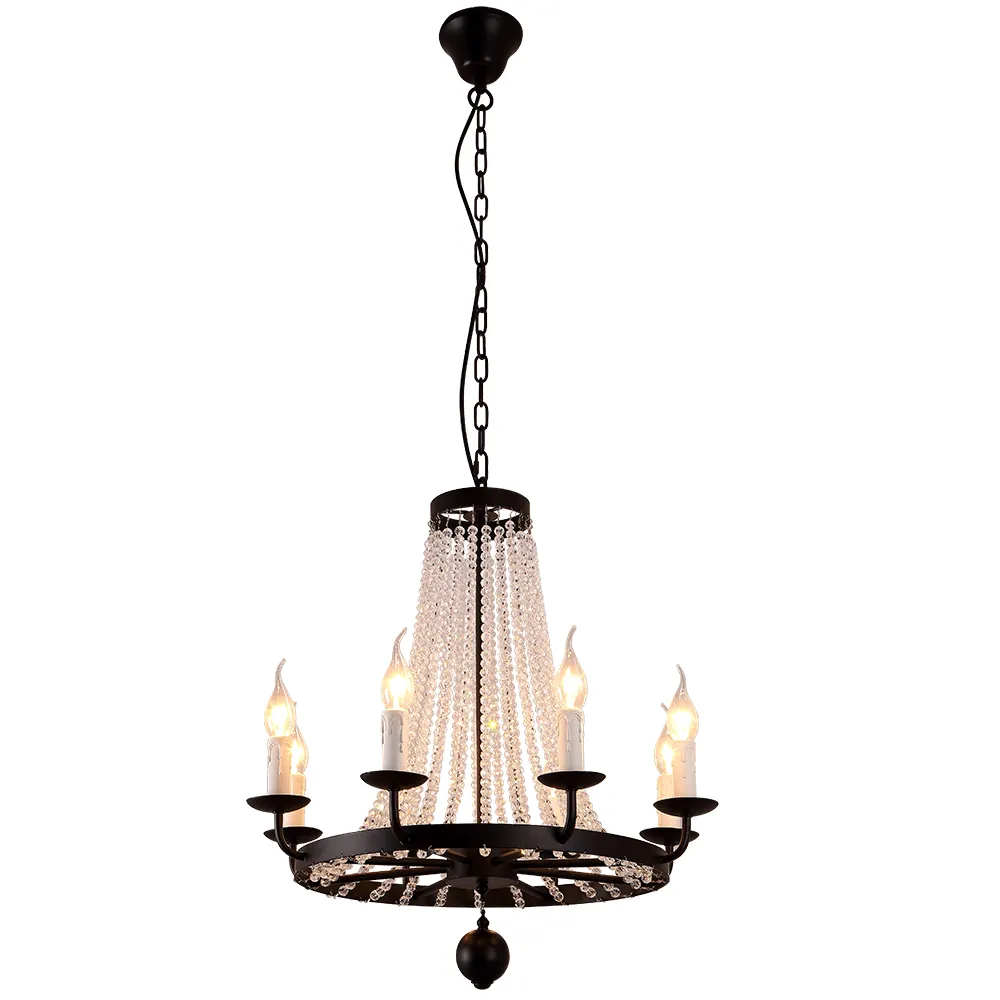 American Iron Crystal Chandeliers K9 Crystals Pendant Lighting Fixture black 8/10/12 heads for Living Room Bedroom Restaurant Porch