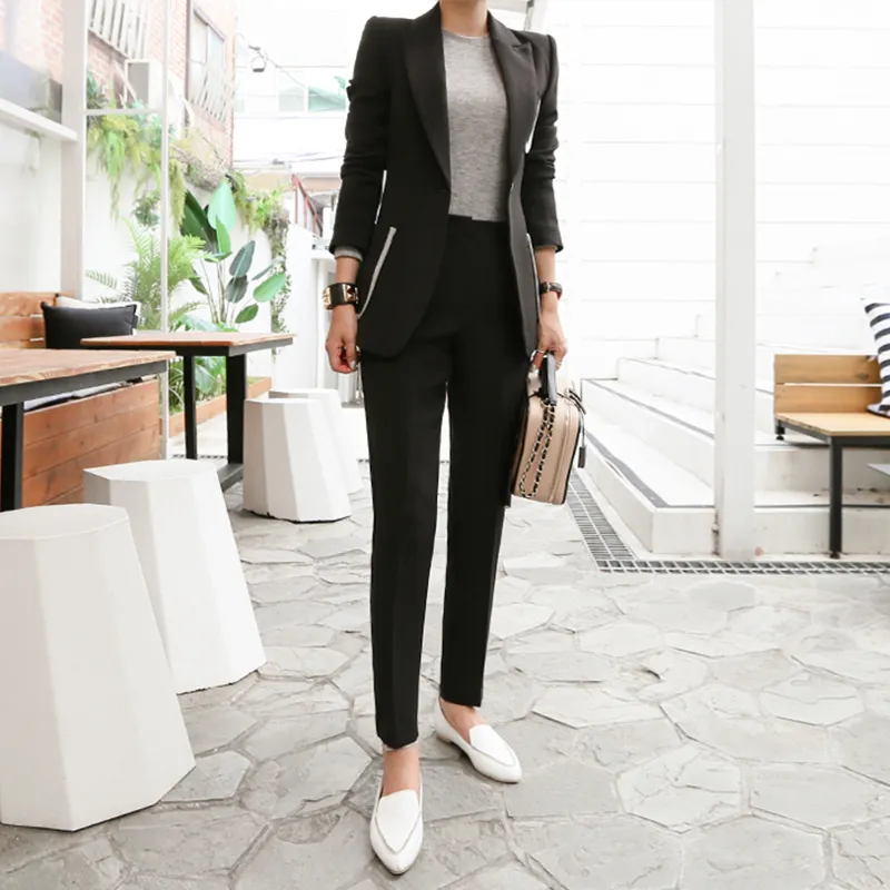 2018 Autumn Winter New Korean Red Slim Business Blazer Pant 2 Two Piece Set Women Office Lady Notched Jacket Trousers Suits From Shengui 58.71 DHgate.Com