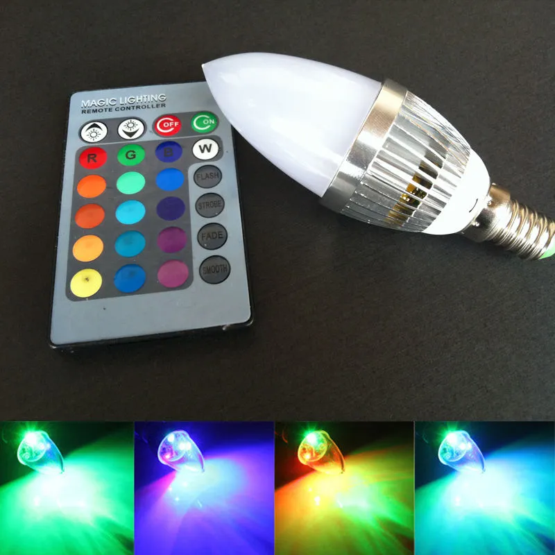 RGB-LED-Kerzenlichter, E12, E14, 3 W, LED-Leuchtmittel, 16 Farbwechsel + 24 Tasten IR-Fernbedienung