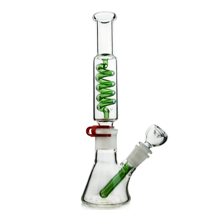 Green Blue Condenser Coil Freezable Beaker Bong Dab Rigs Water Pipes Build A Straight Tube Bong Glass Waterpipe 18.8mm Joint