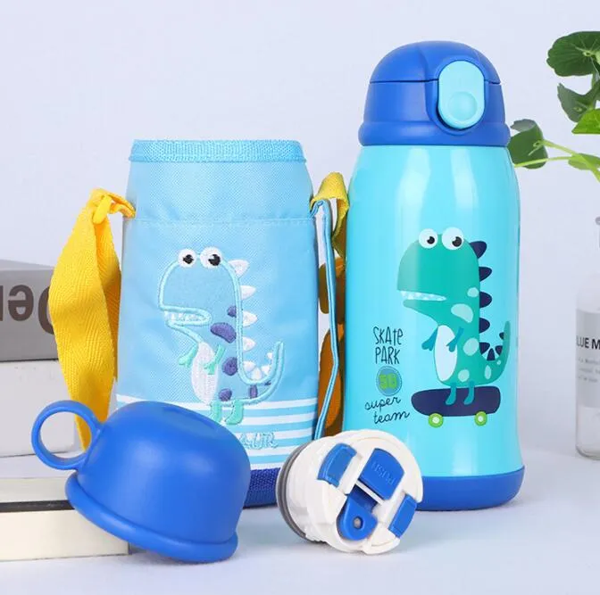 Children Water Bottle 500ml Kids Thermos Stainless Steel Cartoon Mug With  Straw
