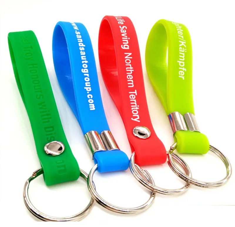 Silikonowe Pętla Kluczowe pierścienie Trwałe Silikonowa Gumowa Brelok Nadgarstek Brelok Dostosuj Krótki pasmo nadgarstka Key FOB Multi Colors