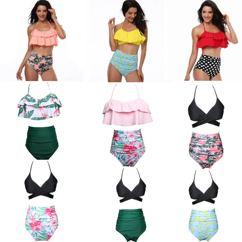 Women BIKINI 9 style Ruffles design and flower Polka dots print summer beach swimwear bikini lady two piece sets swimsuit free ship