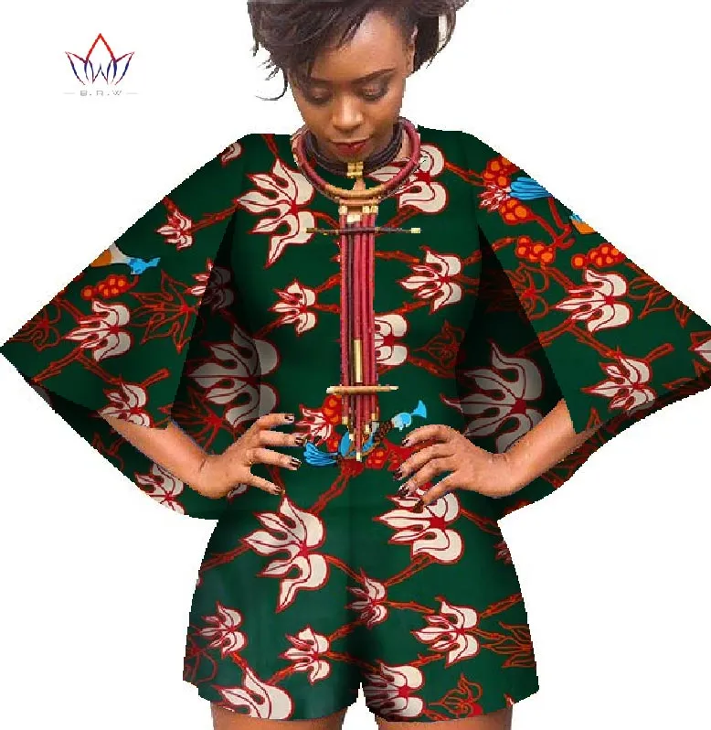 Rompers 2018 Bazin African Wax Print Dashiki Jumpsuit Plus Size 6xl Romper Jumpsuit Cloak Playsuit African Clothes for Women WY393