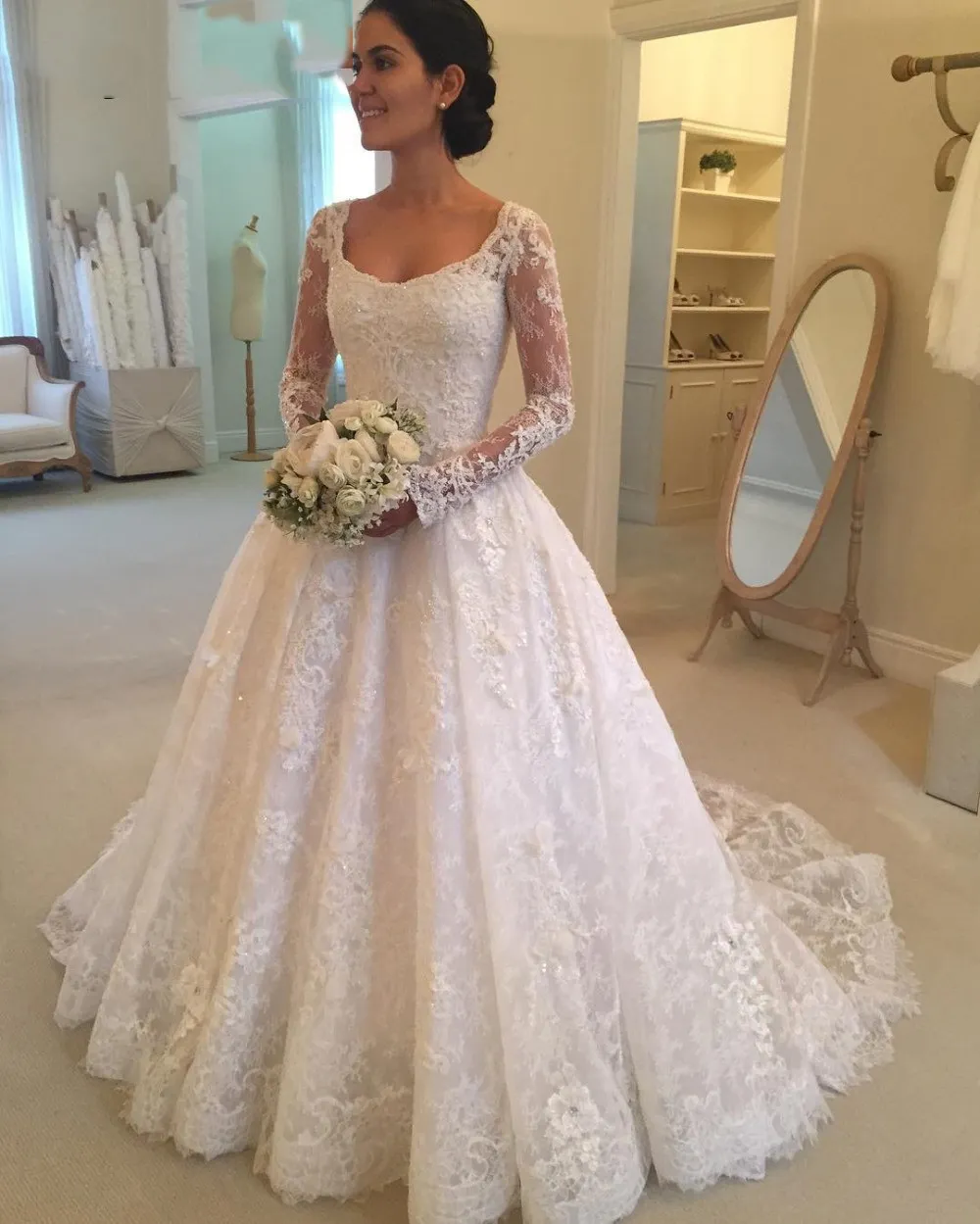 scoop neck wedding dress a line Fairy A Line Scoop Neck Tulle Long Wedding Dresses with Lace AB112201 main image 0