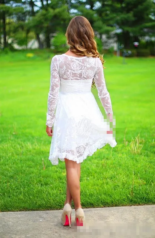 Country Cowgirl Lace Short Lace Wedding Dress With Long Sleeves