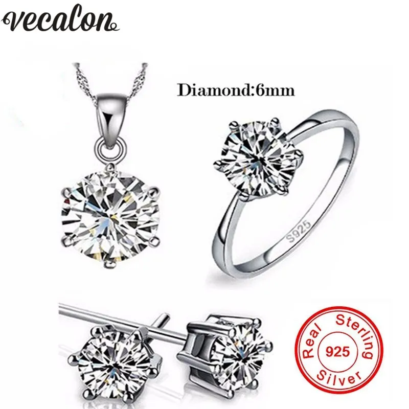 Vecalon Merk 100% Real 925 Sterling Zilveren Sieraden Sets Luxe CZ Diamant Bruiloft Engagement Bruidsets voor Dames G