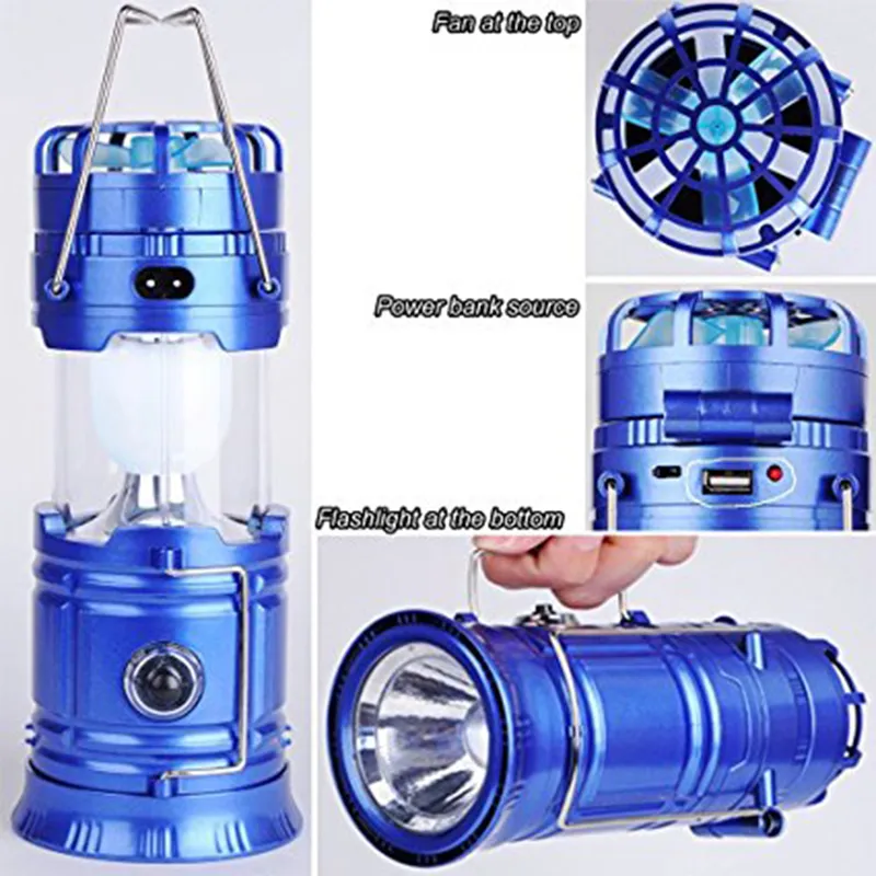 Camping Lantern light Portable Outdoor 6pcs led Flashlights Stretchable Equipment for Hiking Hunting Fishing Emergencies Solar Powered