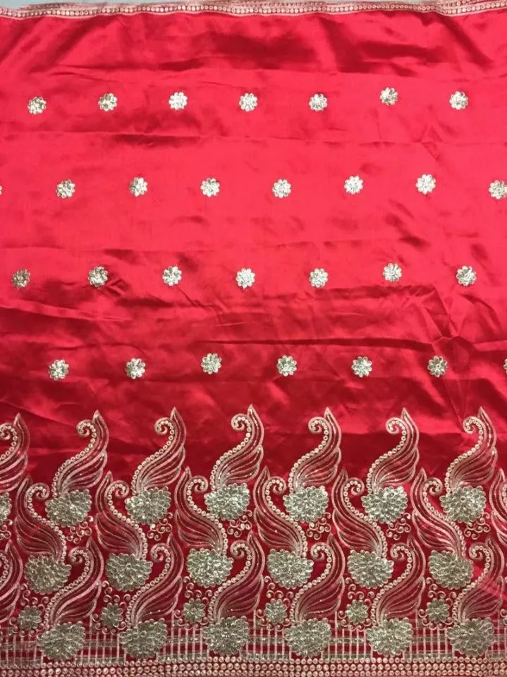 5 metrów PC Beuatyful Red George Lace Fabric ze złotymi cekinami afrykańska bawełniana tkanina do ubrań JG21-11701