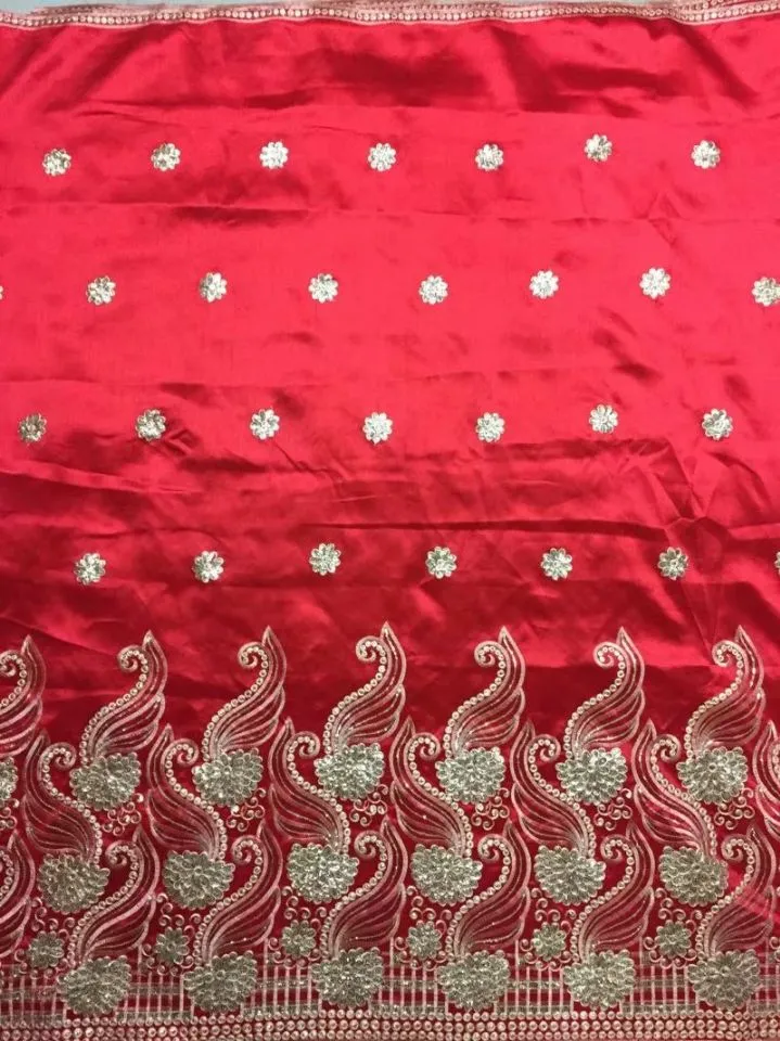 5ヤードPC BOUATIFUL RED GEORGE LACE FABRIC with Gold Speecins African Cotton Fabric for Clothes JG21-1246B