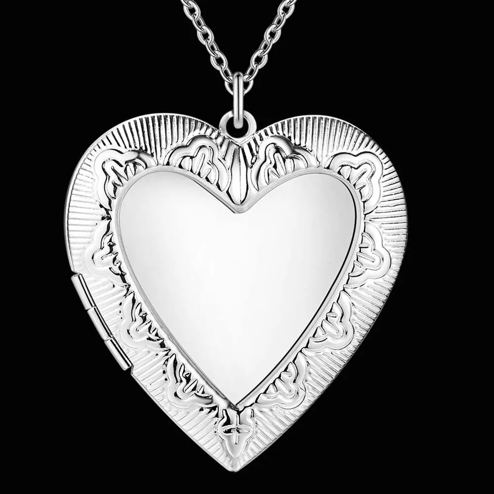 Factory Price Wholesale 925 Sterling Silver Plated Heart Pendant Locket Necklace Fashion Jewelry for Women Valentine's Day 