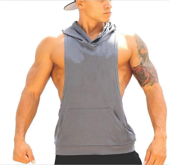 Kamizelka w kształcie męskich topów dla mężczyzn letnie ubranie sportowe z kapturem luźne koszulki bez rękawów