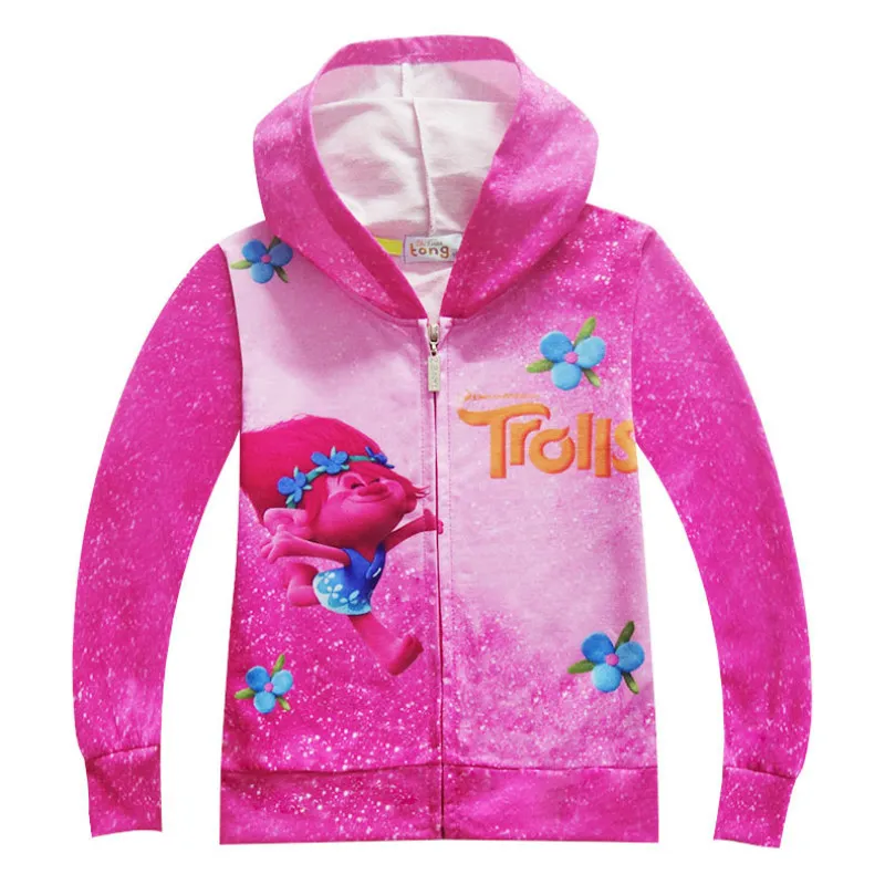 Outono meninas casaco dos desenhos animados trolls jaqueta com capuz crianças hoodies moletom crianças bebê trolls costume3873975