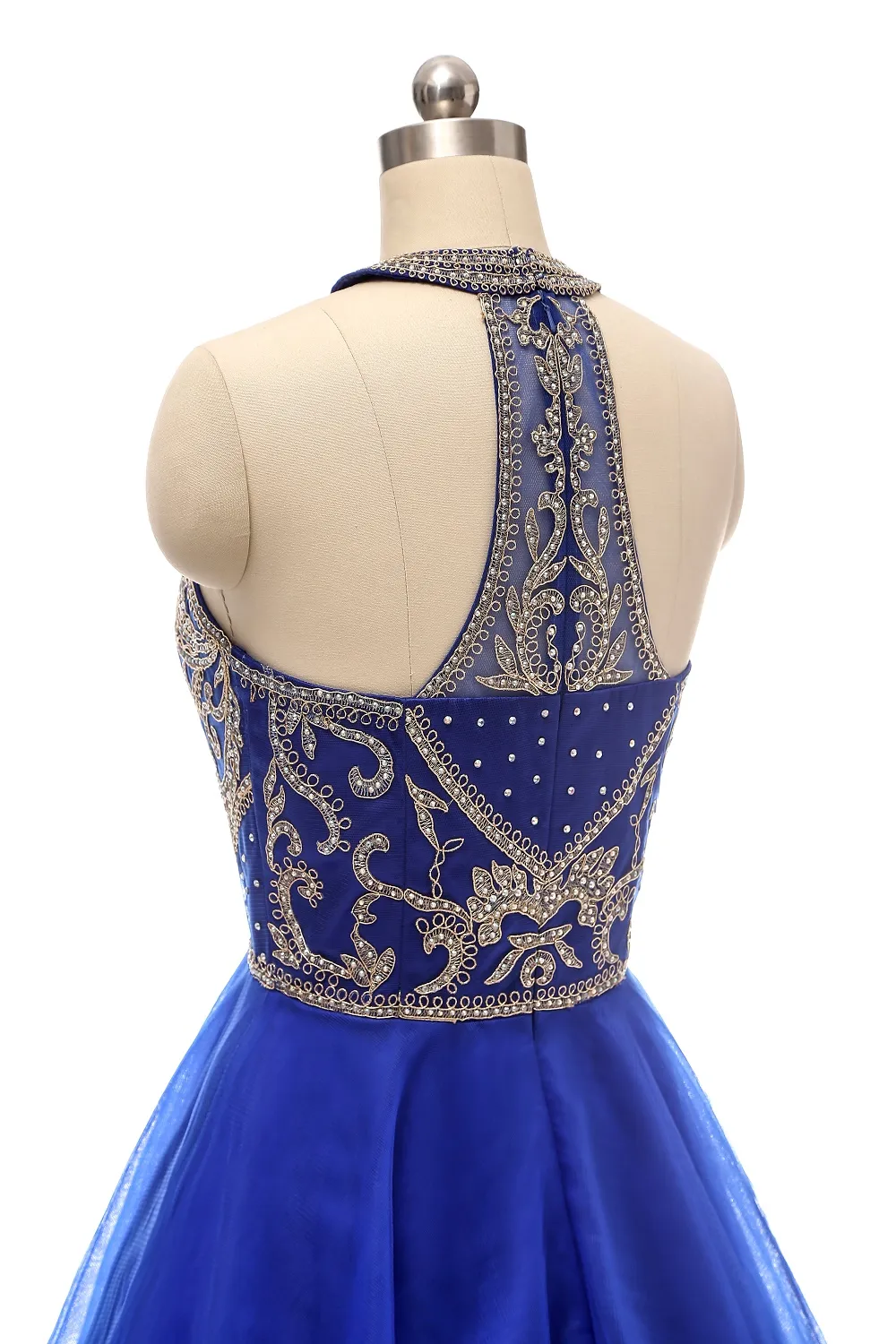 short royal blue and gold dress Spaghetti Straps Royal Blue Sequin Short Dress – Ohmollydress main image 1
