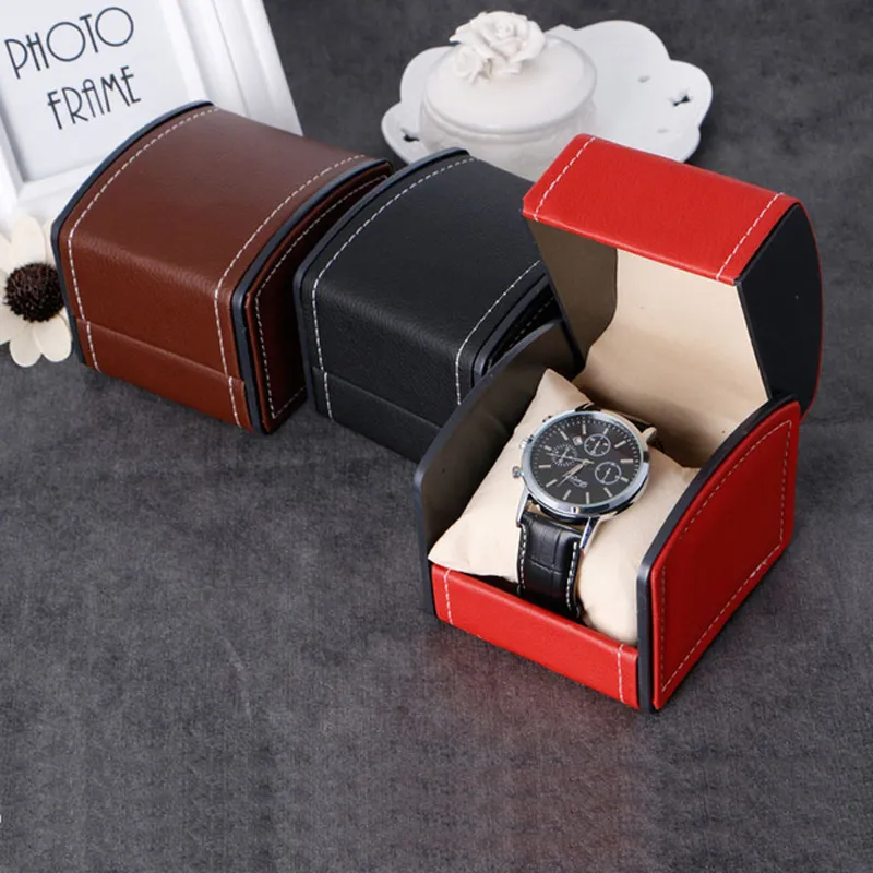 Scatola per orologi in pelle Custodia per orologi Scatole regalo per gioielli Scatole per imballaggio per orologi da polso con cuscino